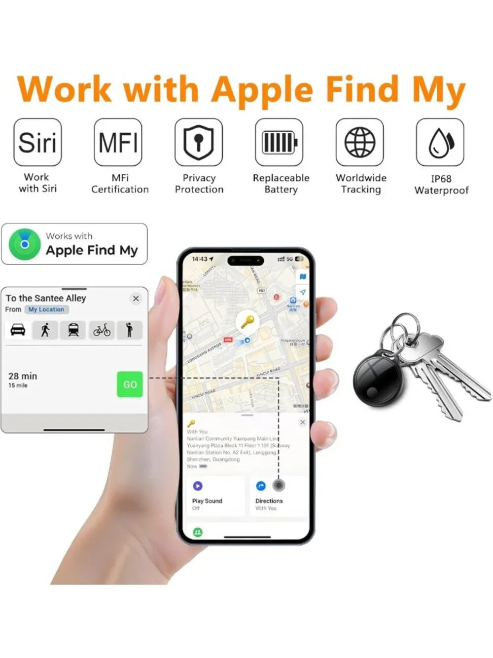 Smart Bluetooth Tracker Tags - 4 Pack, Waterproof, Replaceable Battery, Key